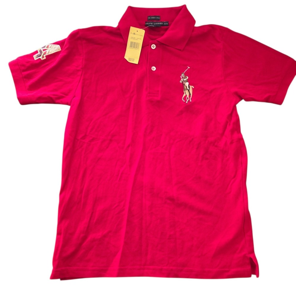 Ralph Lauren Big Pony #4 The Skinny Polo Shirt Red Youth Large (14-16) NEW NWT